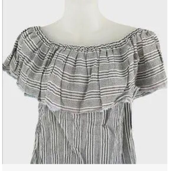 Bailey 44 Babydoll Blouse Gray  Ruffle Off-Shoulder Summer Stripe. Size M - Picture 6 of 10